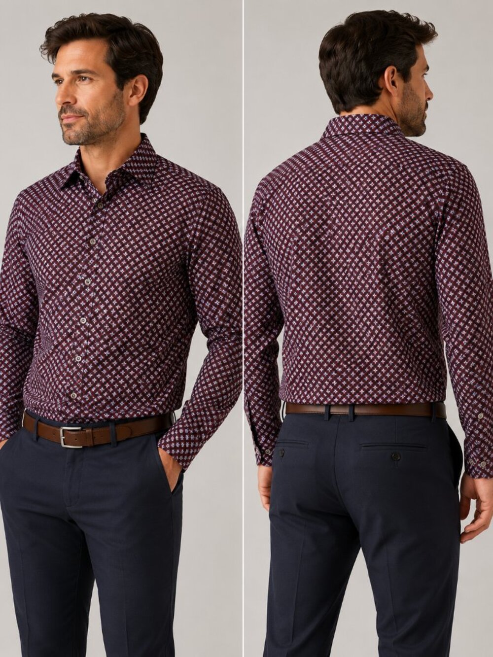 Con.Struct Men's Burgundy Floral Slim Fit Dress Shirt - Size Large - NWT $59.99